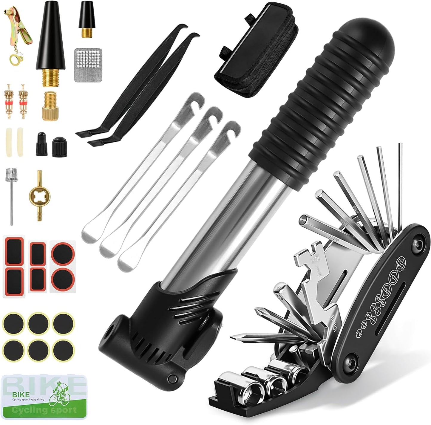 Kit Herramientas Bicicleta Kit Repara Pinchazos Bicicleta Con 120 PSI Mini Bomba Y 16 En 1 Multiherramienta Kit Pinchazos Bicicleta Para Camping Viajes Esenciales Bolsa