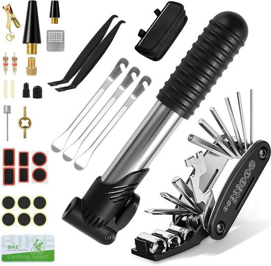Kit Herramientas Bicicleta Kit Repara Pinchazos Bicicleta Con 120 PSI Mini Bomba Y 16 En 1 Multiherramienta Kit Pinchazos Bicicleta Para Camping Viajes Esenciales Bolsa