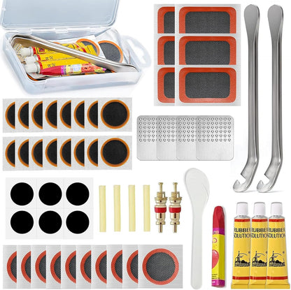 44-56 Piezas Kit Repara Pinchazos Bicicleta,Kit De Reparación De Neumáticos De Bicicleta,Parches Bicicleta Autoadhesivo,Unisex Adulto,Con Caja De Accesorios,Para Ciclistas,Vehículos Todoterreno