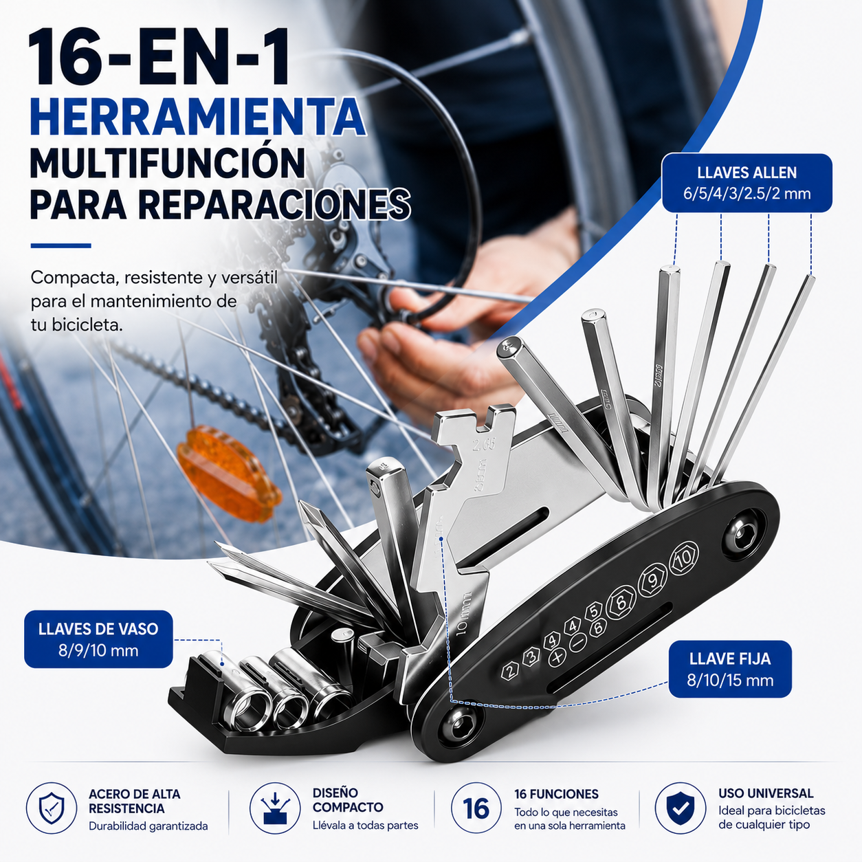 Kit de Reparación para Bicicleta 34 Piezas – Completo, Compacto y Profesional
